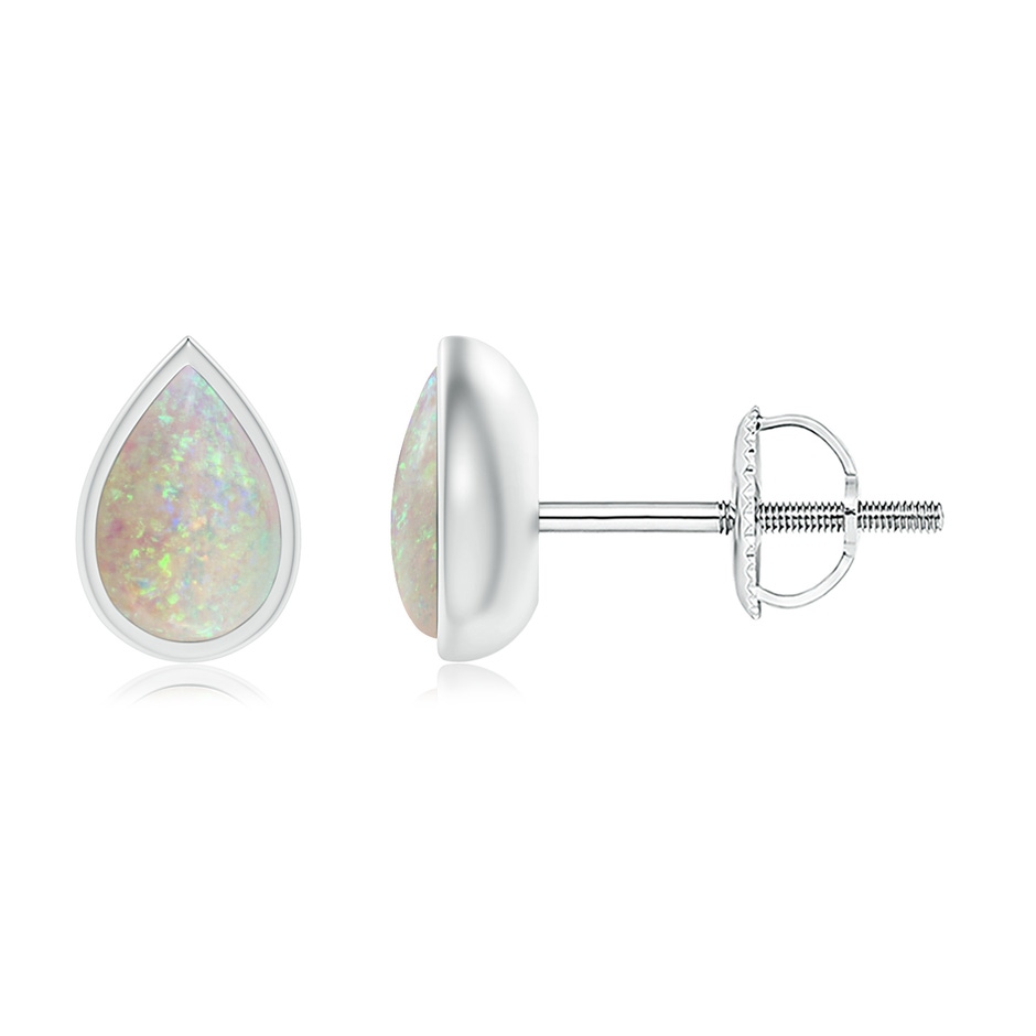 6x4mm AAA Pear-Shaped Opal Solitaire Stud Earrings in White Gold 