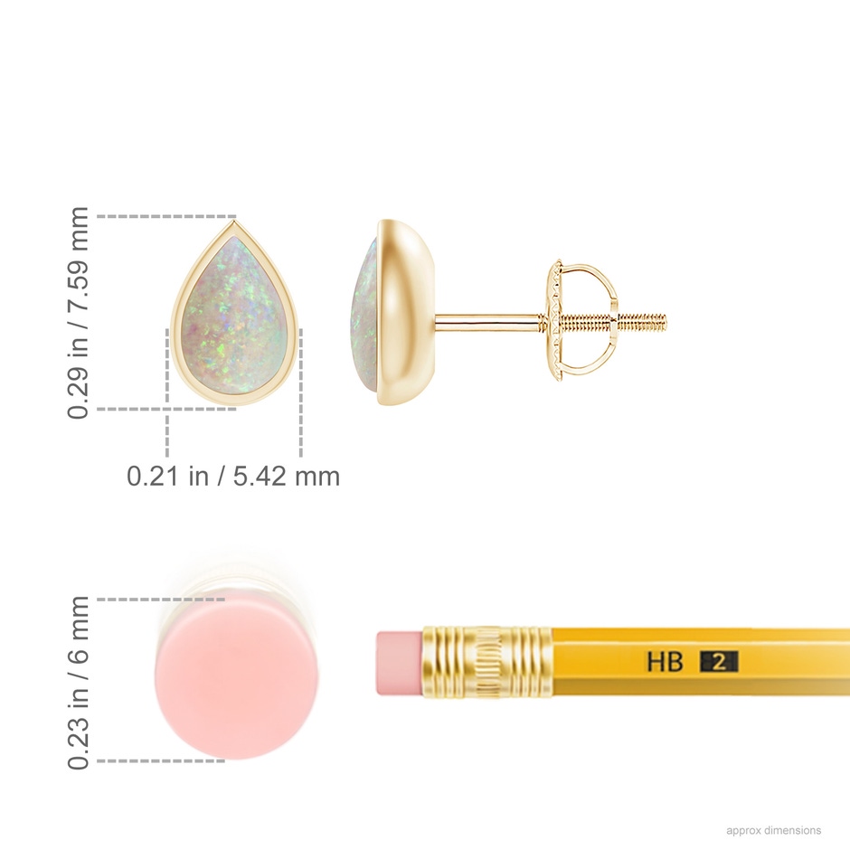 6x4mm AAA Pear-Shaped Opal Solitaire Stud Earrings in Yellow Gold ruler