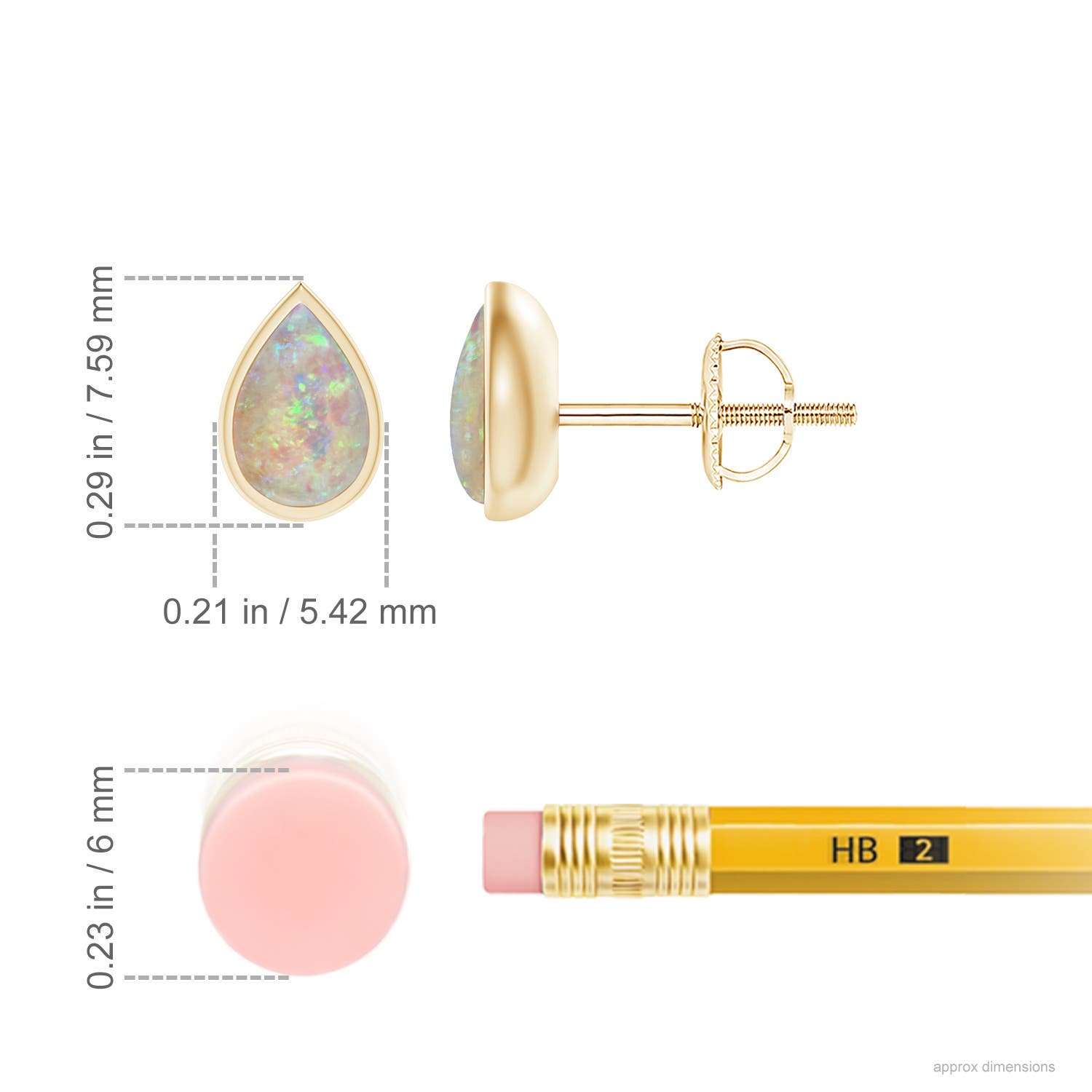 6x4mm AAAA Pear-Shaped Opal Solitaire Stud Earrings in 18K Yellow Gold - ruler