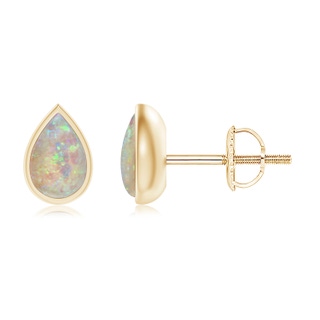 6x4mm AAAA Pear-Shaped Opal Solitaire Stud Earrings in 9K Yellow Gold