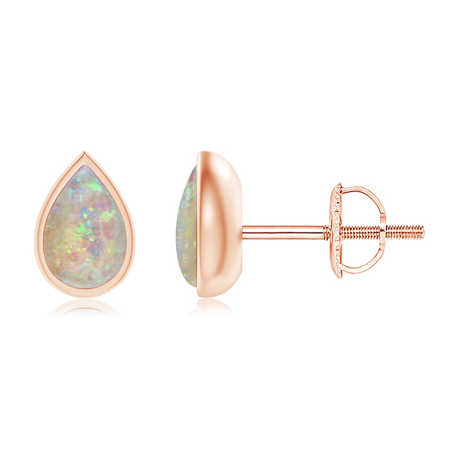 6x4mm AAAA Pear-Shaped Opal Solitaire Stud Earrings in Rose Gold 