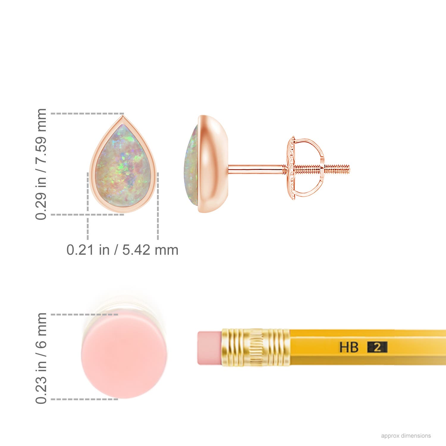 6x4mm AAAA Pear-Shaped Opal Solitaire Stud Earrings in Rose Gold - ruler