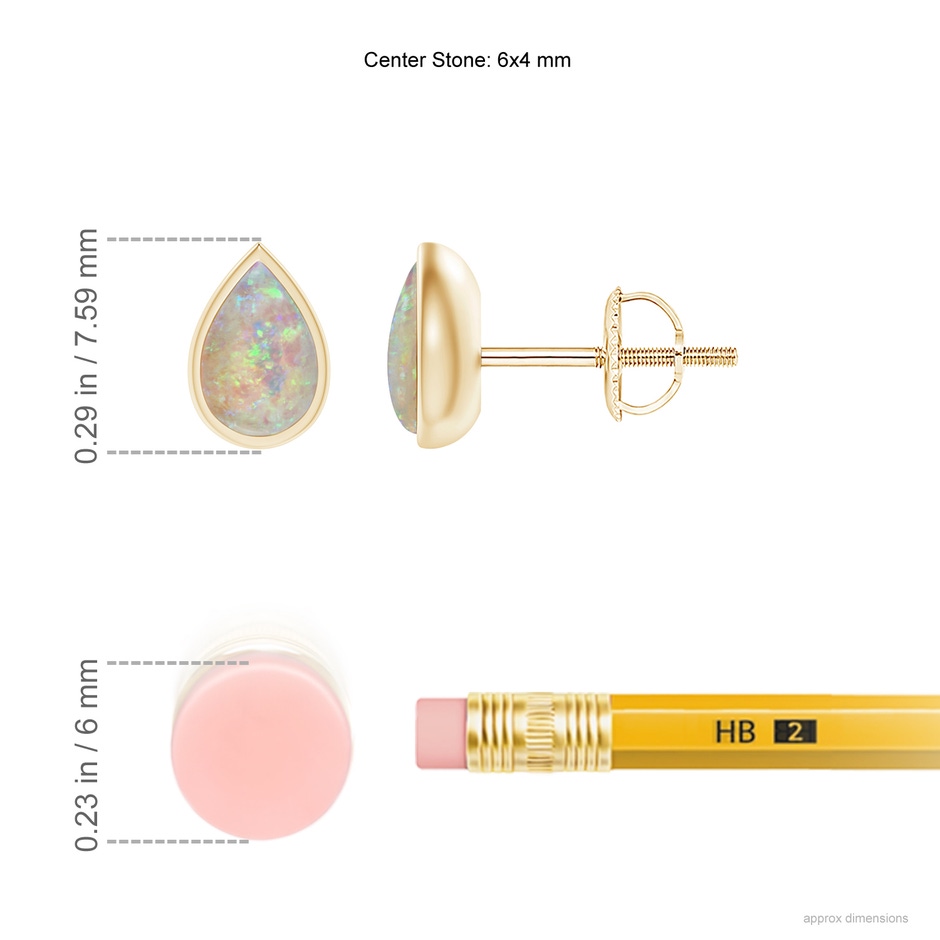 6x4mm AAAA Pear-Shaped Opal Solitaire Stud Earrings in Yellow Gold ruler