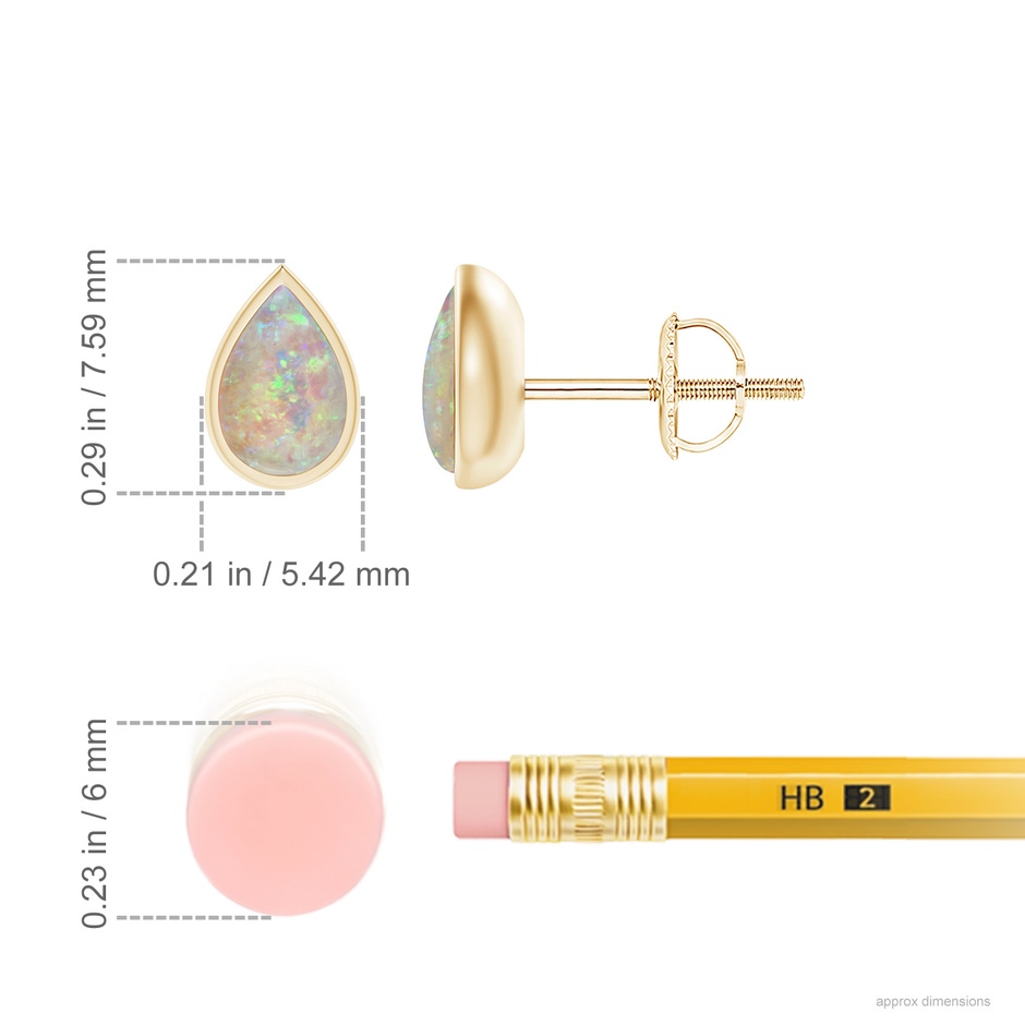 6x4mm AAAA Pear-Shaped Opal Solitaire Stud Earrings in Yellow Gold ruler