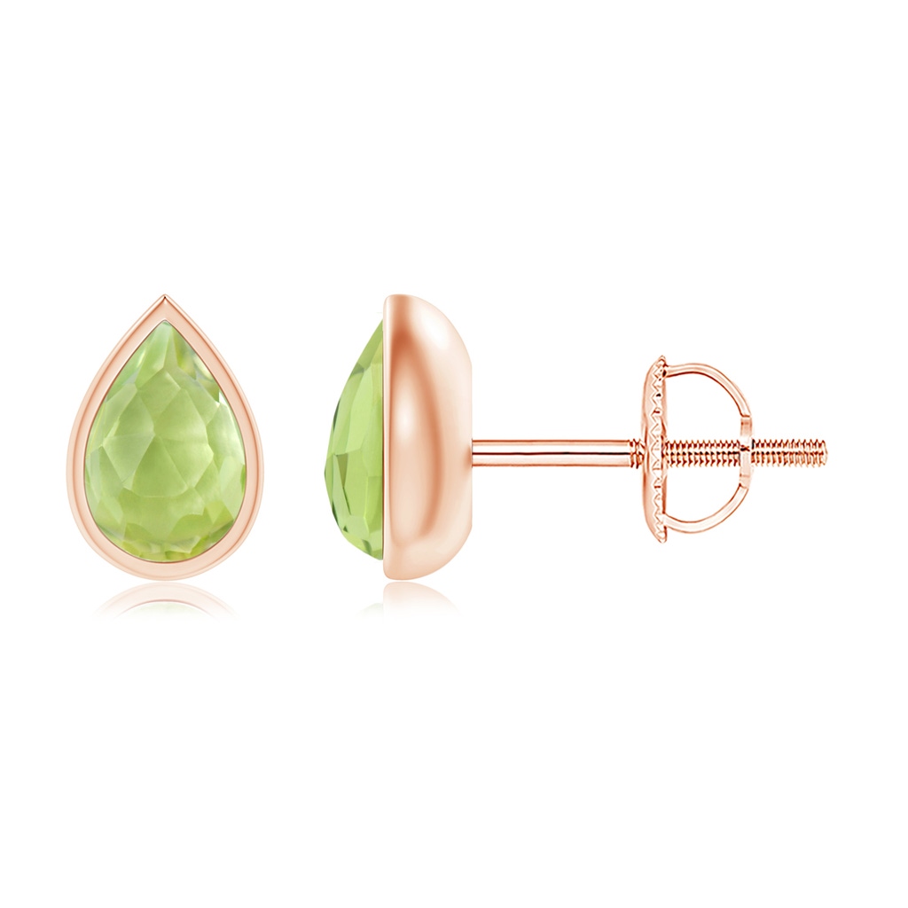 6x4mm AAA Pear-Shaped Peridot Solitaire Stud Earrings in Rose Gold