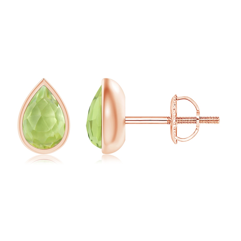 6x4mm AAA Pear-Shaped Peridot Solitaire Stud Earrings in Rose Gold 