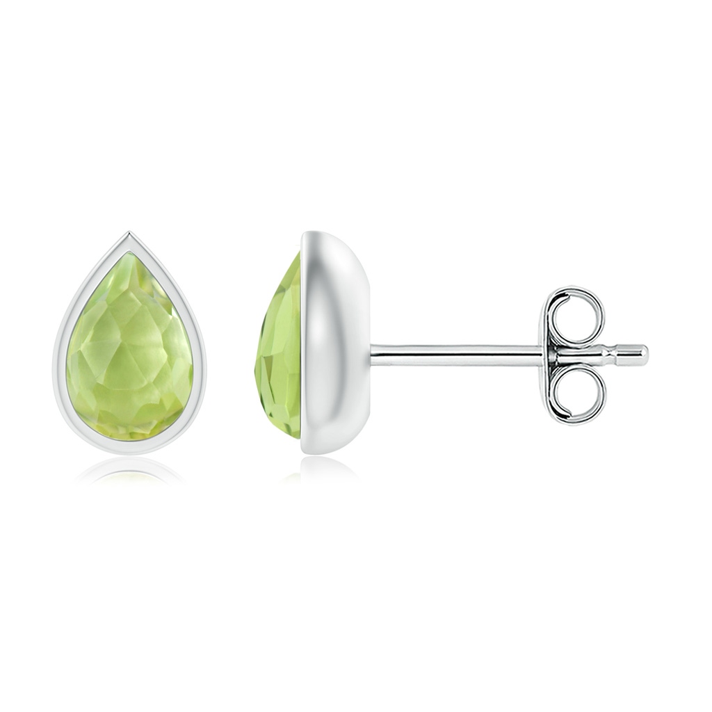 6x4mm AAA Pear-Shaped Peridot Solitaire Stud Earrings in S999 Silver