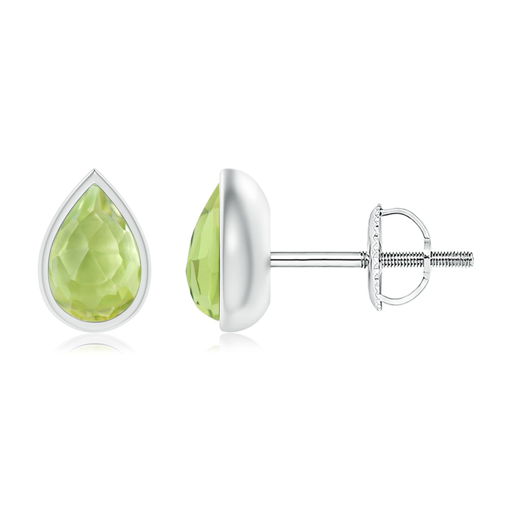 6x4mm AAA Pear-Shaped Peridot Solitaire Stud Earrings in White Gold