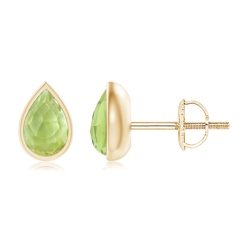 6x4mm AAA Pear-Shaped Peridot Solitaire Stud Earrings in Yellow Gold