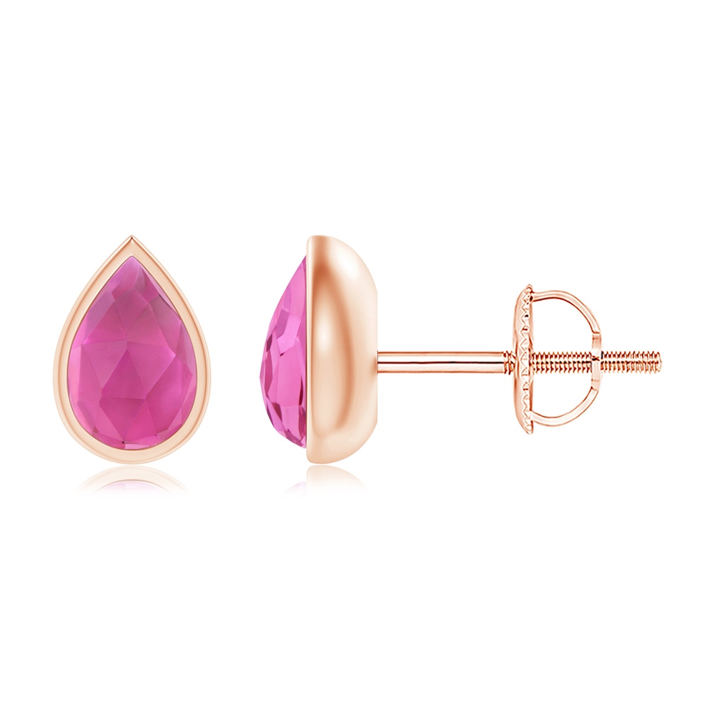 6x4mm AAA Pear-Shaped Pink Tourmaline Solitaire Stud Earrings in Rose Gold