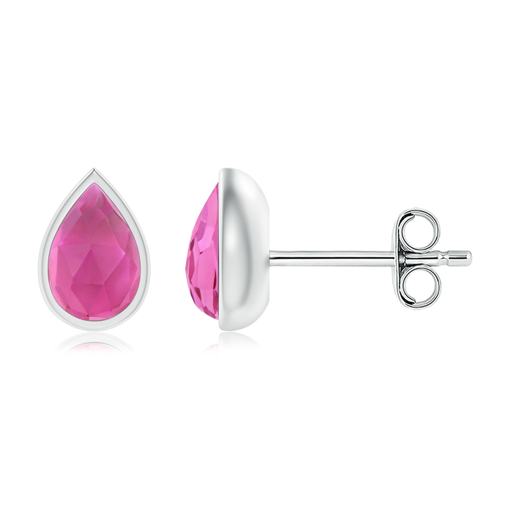 6x4mm AAA Pear-Shaped Pink Tourmaline Solitaire Stud Earrings in S999 Silver