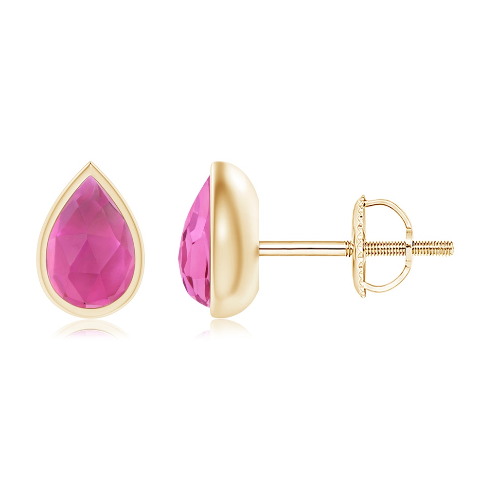 6x4mm AAA Pear-Shaped Pink Tourmaline Solitaire Stud Earrings in Yellow Gold