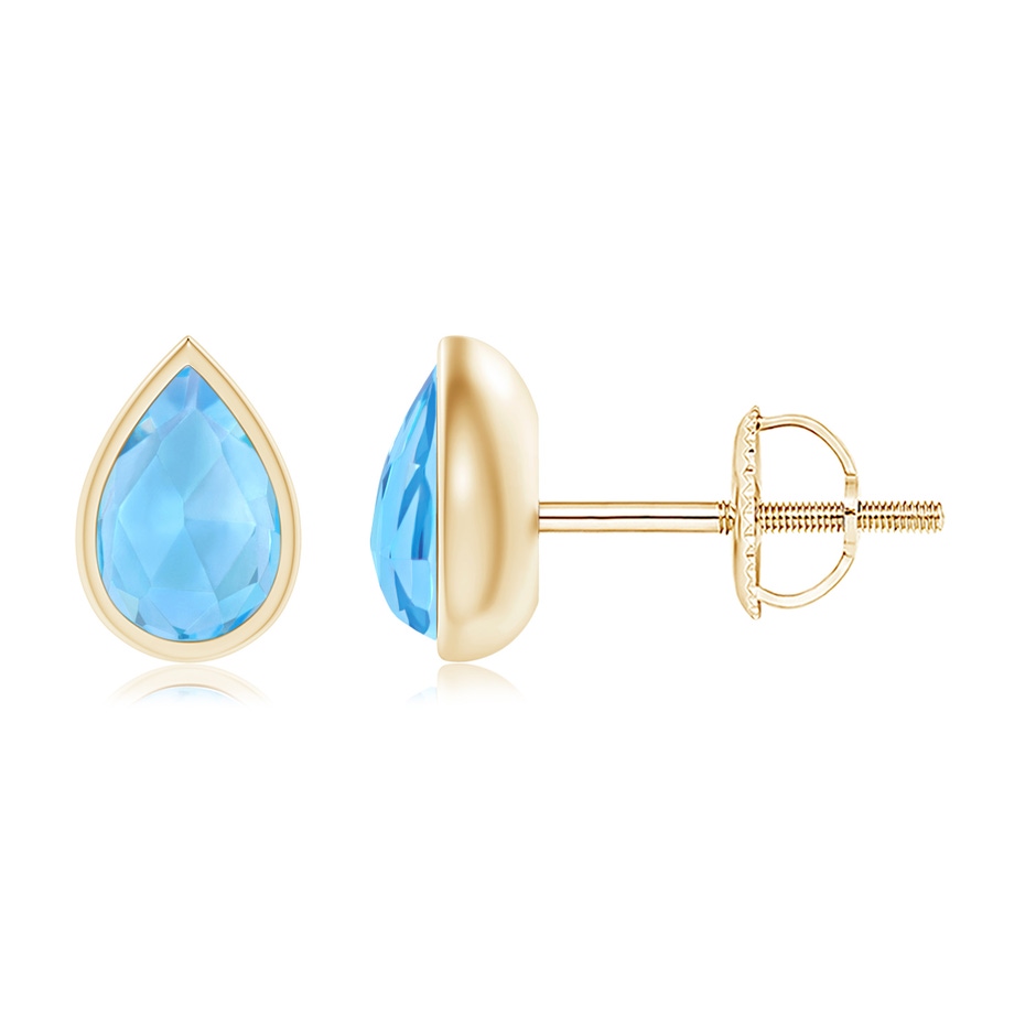 6x4mm AAA Pear-Shaped Swiss Blue Topaz Solitaire Stud Earrings in 9K Yellow Gold 