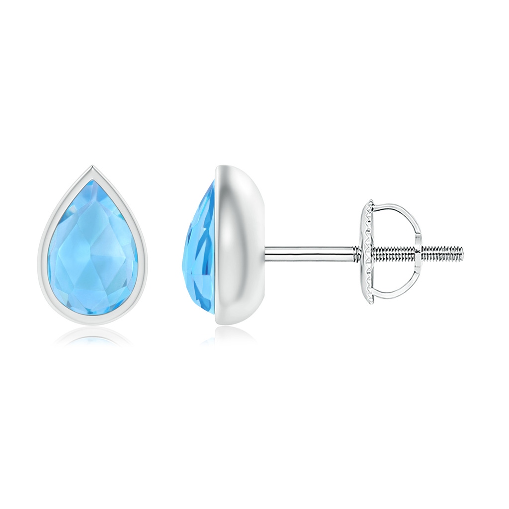6x4mm AAA Pear-Shaped Swiss Blue Topaz Solitaire Stud Earrings in White Gold 