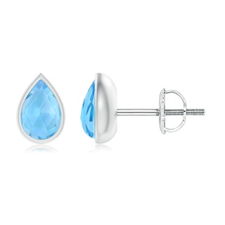 6x4mm AAA Pear-Shaped Swiss Blue Topaz Solitaire Stud Earrings in White Gold