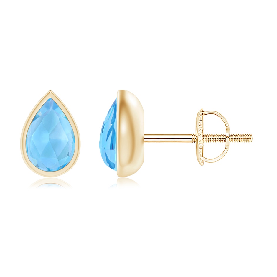 6x4mm AAA Pear-Shaped Swiss Blue Topaz Solitaire Stud Earrings in Yellow Gold 