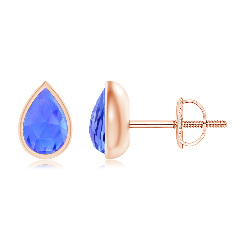 6x4mm AAA Pear-Shaped Tanzanite Solitaire Stud Earrings in Rose Gold