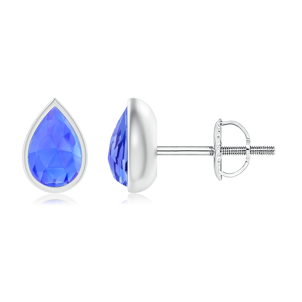 6x4mm AAA Pear-Shaped Tanzanite Solitaire Stud Earrings in White Gold