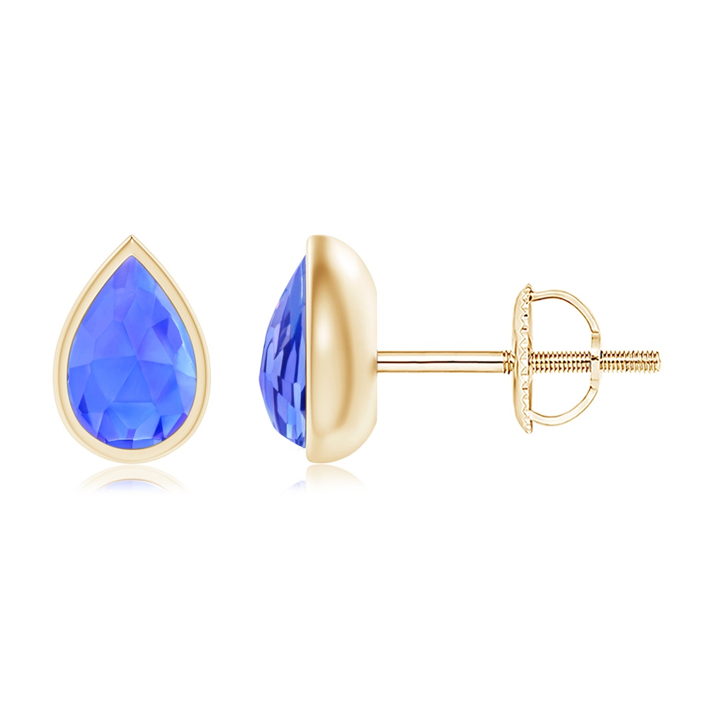 6x4mm AAA Pear-Shaped Tanzanite Solitaire Stud Earrings in Yellow Gold