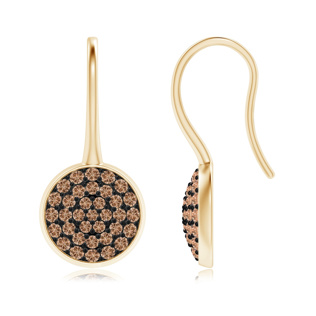 1.2mm AAA Pavé Set Coffee Diamond Circle Earrings with Fish Hook in Yellow Gold