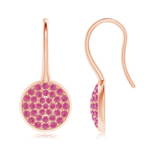 1.2mm AAA Pavé Set Pink Sapphire Circle Earrings with Fish Hook in 10K Rose Gold