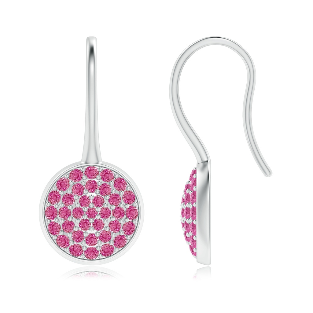 1.2mm AAA Pavé Set Pink Sapphire Circle Earrings with Fish Hook in White Gold