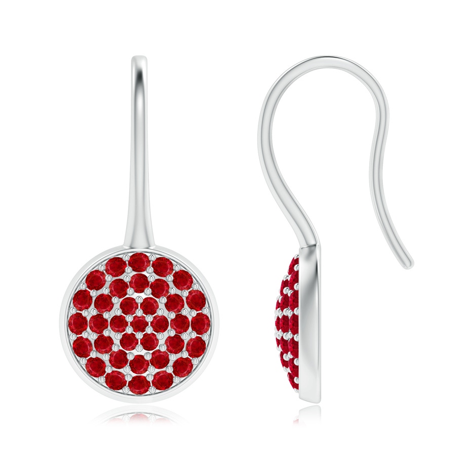 1.2mm AAA Pavé Set Ruby Circle Earrings with Fish Hook in White Gold 