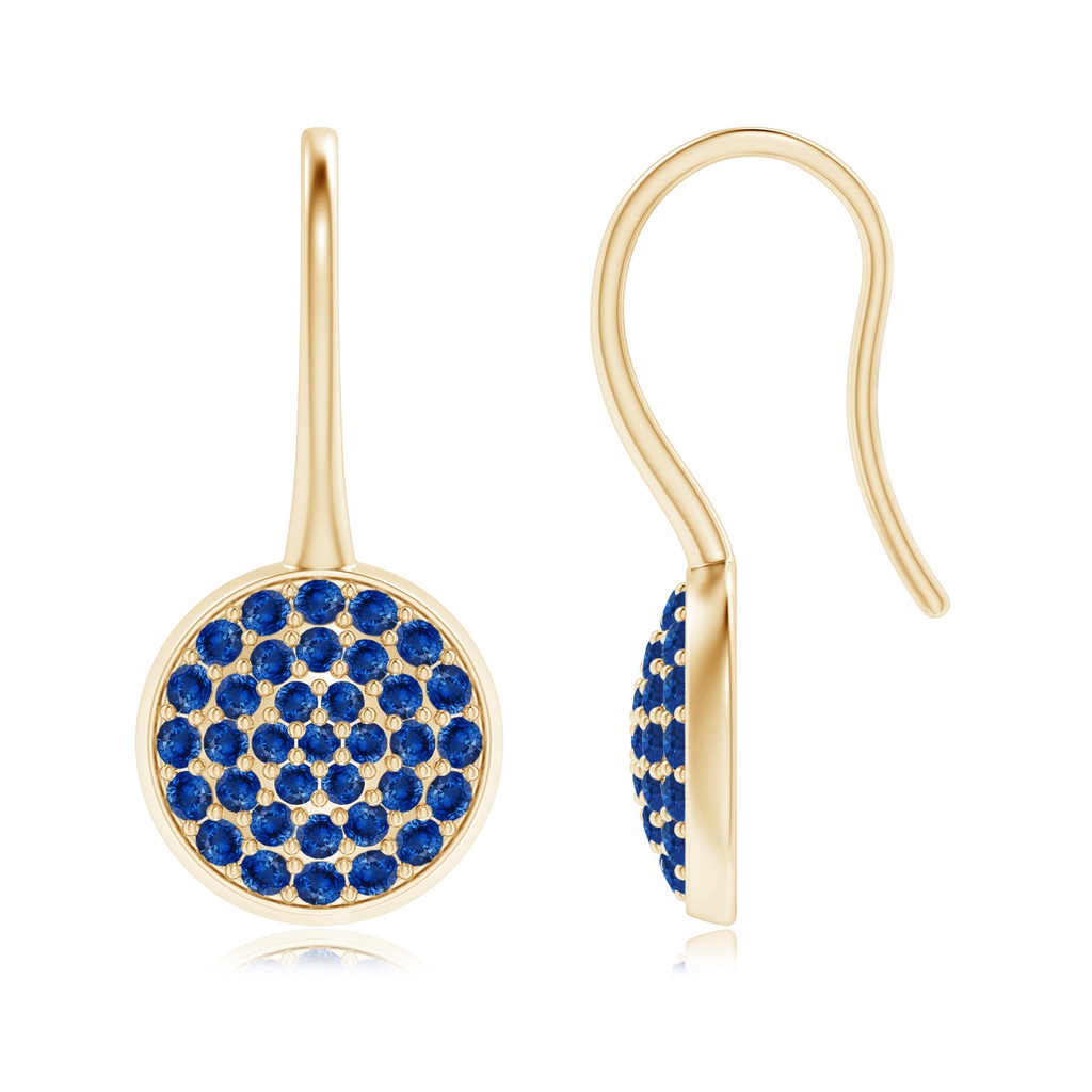 1.2mm AAA Pavé Set Sapphire Circle Earrings with Fish Hook in Yellow Gold