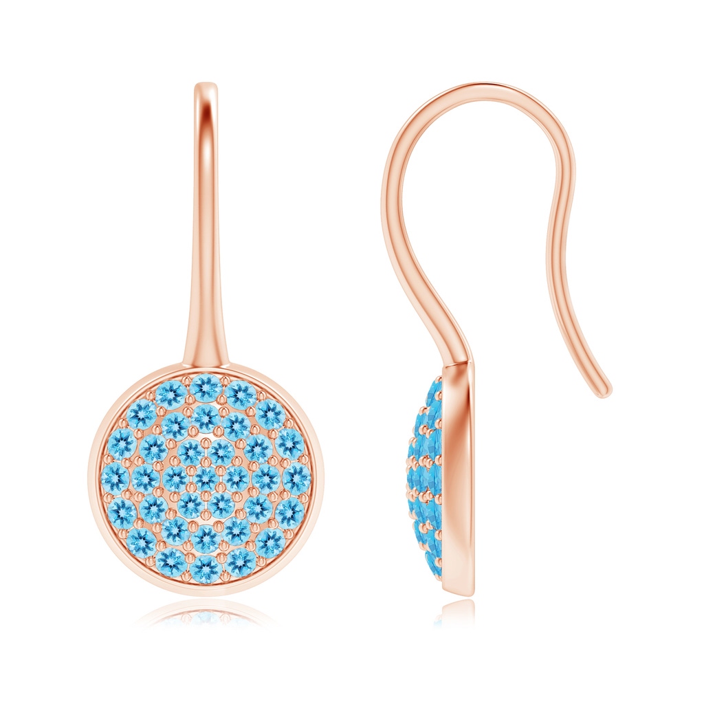 1.2mm AAA Pavé Set Swiss Blue Topaz Circle Earrings with Fish Hook in Rose Gold