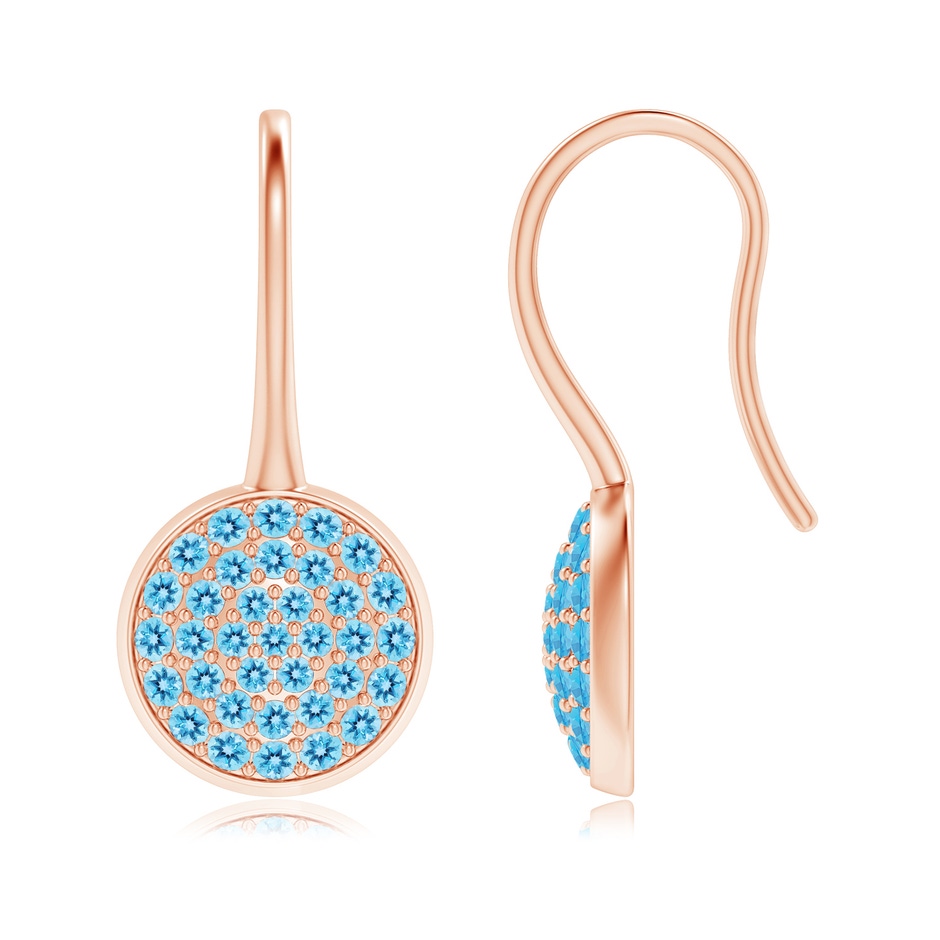 1.2mm AAA Pavé Set Swiss Blue Topaz Circle Earrings with Fish Hook in Rose Gold 