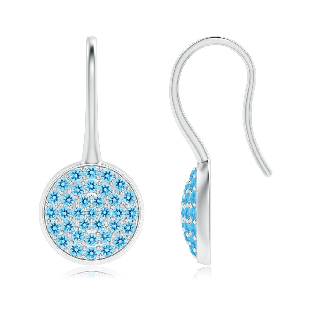 1.2mm AAA Pavé Set Swiss Blue Topaz Circle Earrings with Fish Hook in White Gold