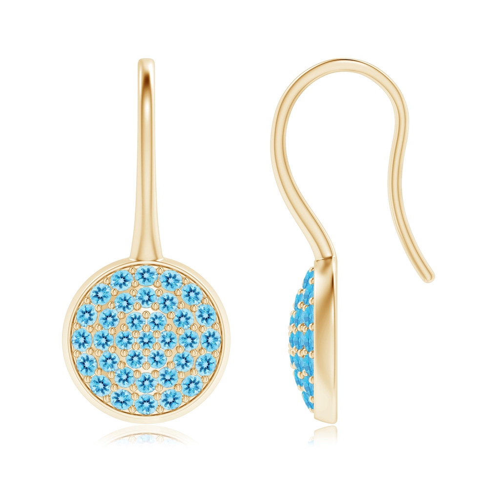 1.2mm AAA Pavé Set Swiss Blue Topaz Circle Earrings with Fish Hook in Yellow Gold