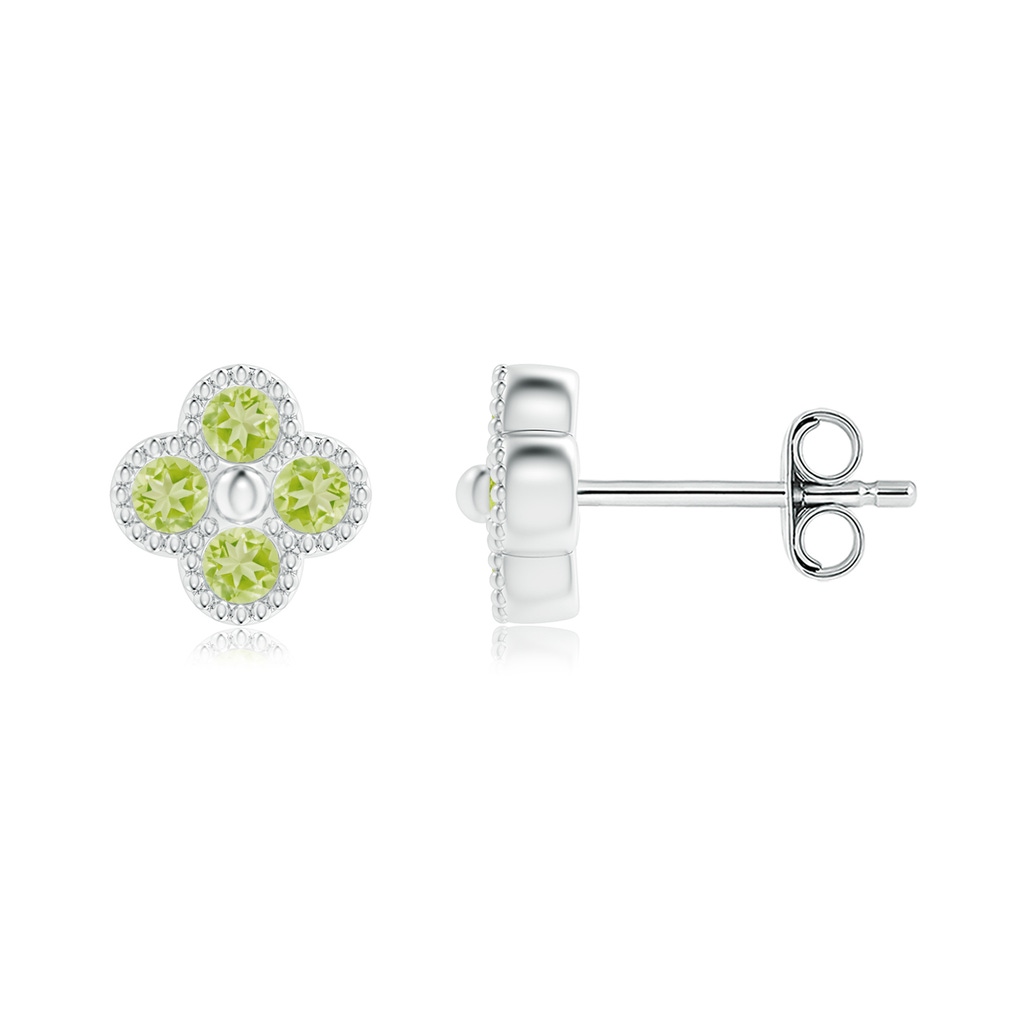 2mm AAA Peridot Four Leaf Clover Stud Earrings with Beaded Edges in S999 Silver