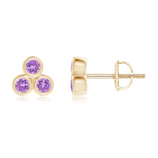 2mm AAA Bezel Set Amethyst Trio Clustre Stud Earrings in 9K Yellow Gold