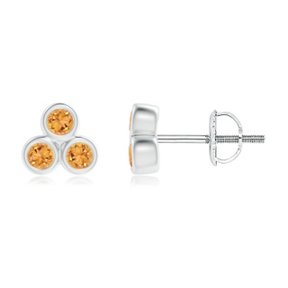 2mm AAA Bezel Set Citrine Trio Clustre Stud Earrings in White Gold