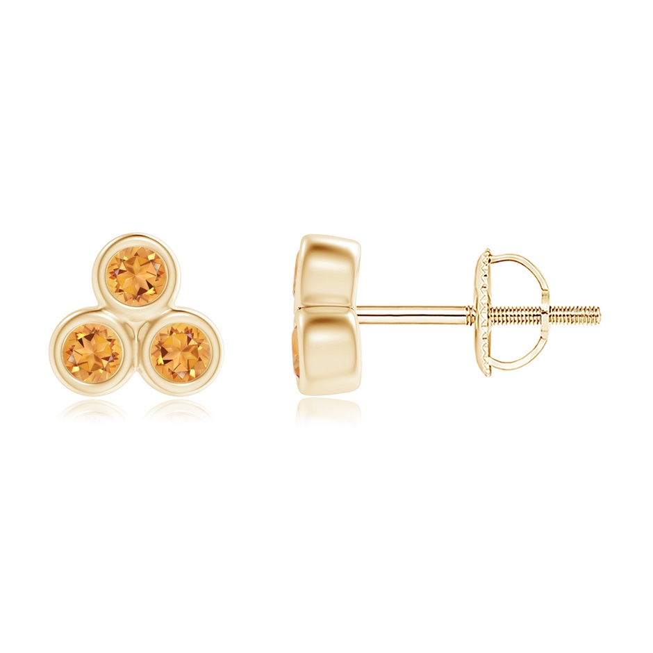 2mm AAA Bezel Set Citrine Trio Clustre Stud Earrings in Yellow Gold 