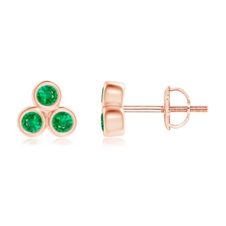 2mm AAA Bezel Set Emerald Trio Clustre Stud Earrings in Rose Gold