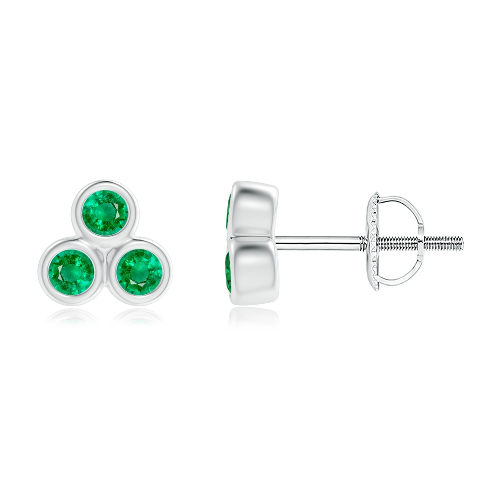 2mm AAA Bezel Set Emerald Trio Clustre Stud Earrings in White Gold