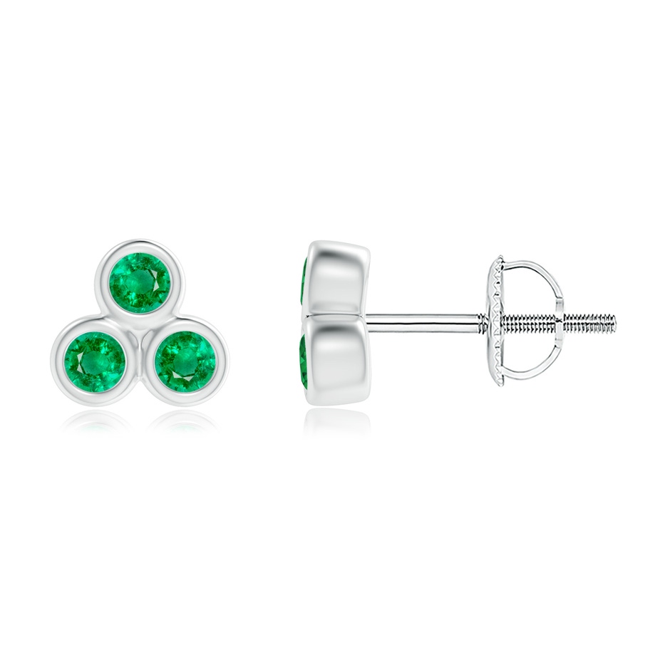 2mm AAA Bezel Set Emerald Trio Clustre Stud Earrings in White Gold 