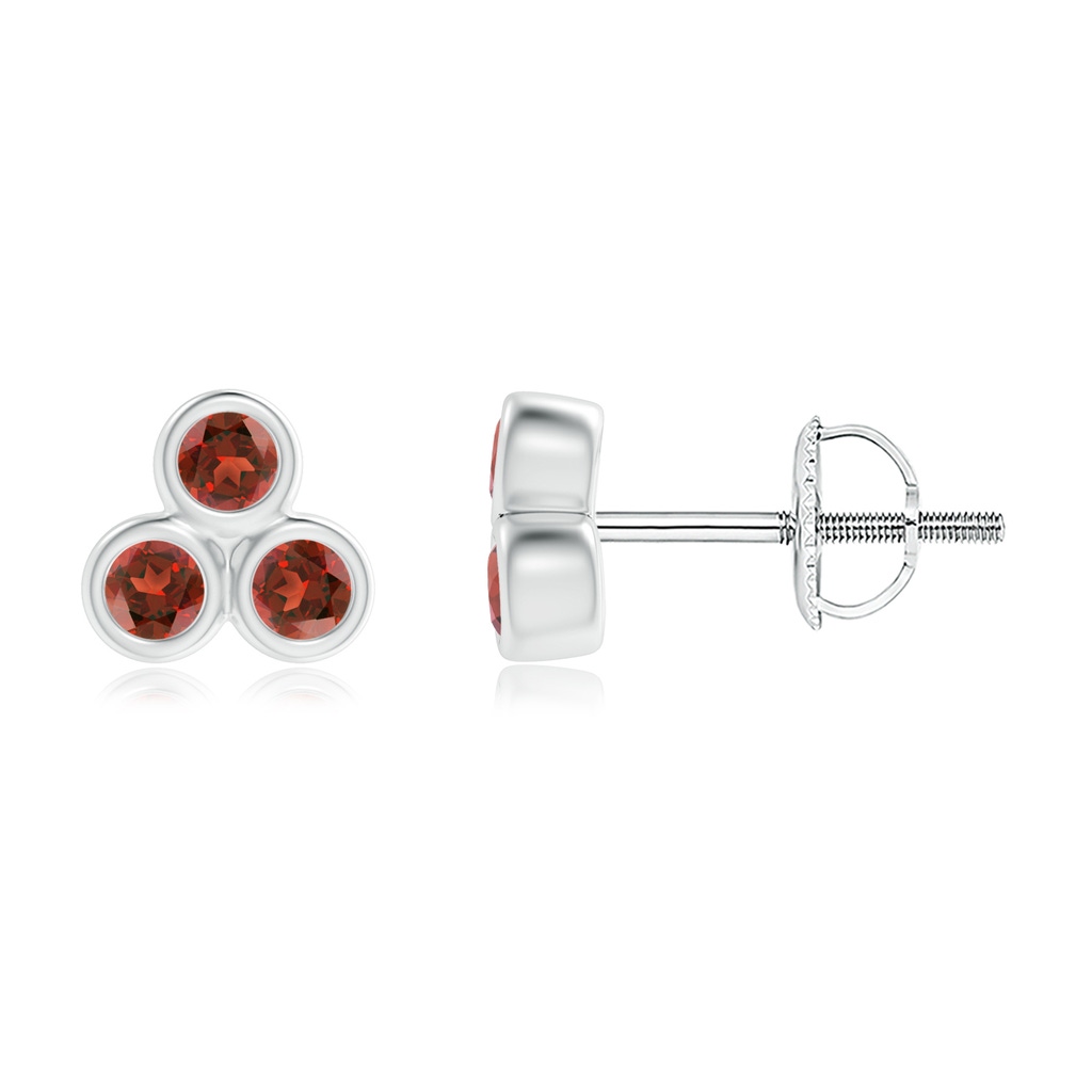 2mm AAA Bezel Set Garnet Trio Clustre Stud Earrings in White Gold