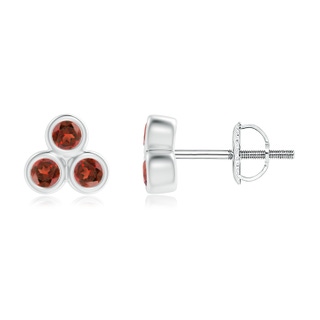 2mm AAA Bezel Set Garnet Trio Clustre Stud Earrings in White Gold