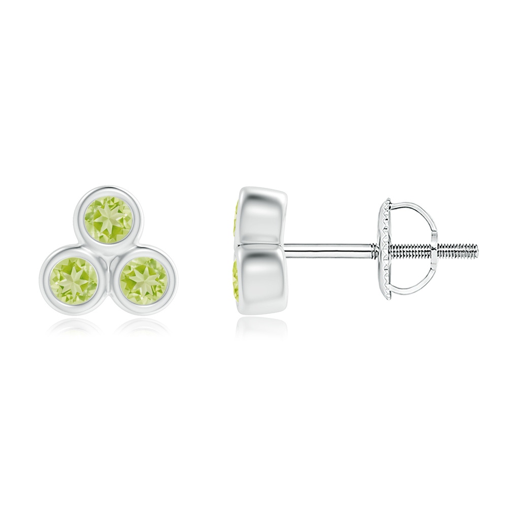 2mm AAA Bezel Set Peridot Trio Clustre Stud Earrings in White Gold