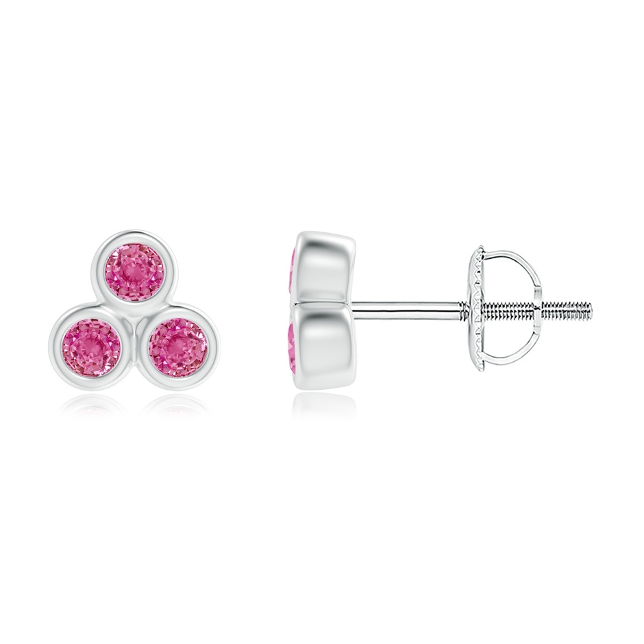 2mm AAA Bezel Set Pink Sapphire Trio Clustre Stud Earrings in White Gold 