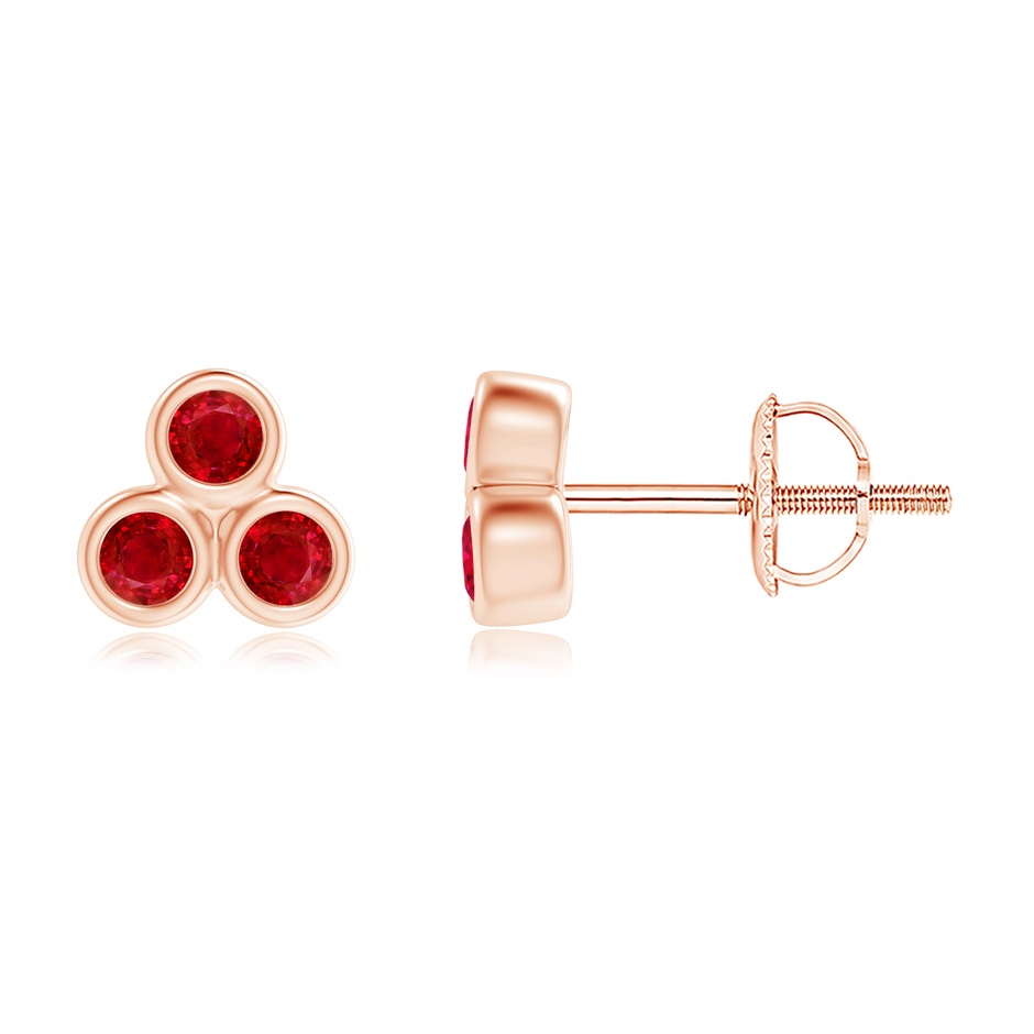 2mm AAA Bezel Set Ruby Trio Cluster Stud Earrings in Rose Gold 