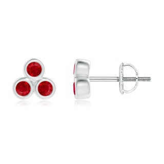 2mm AAA Bezel Set Ruby Trio Clustre Stud Earrings in White Gold