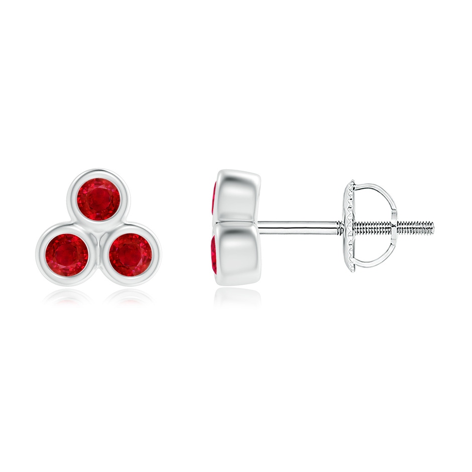 2mm AAA Bezel Set Ruby Trio Clustre Stud Earrings in White Gold 