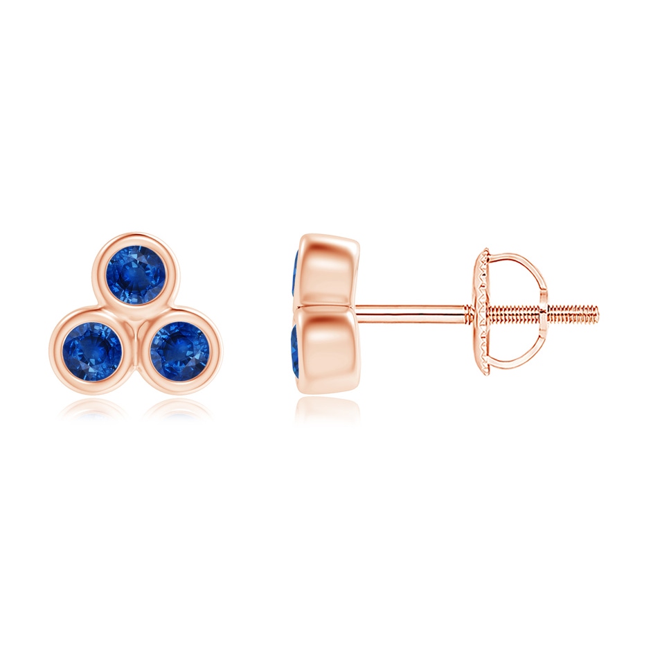 2mm AAA Bezel Set Sapphire Trio Clustre Stud Earrings in Rose Gold 