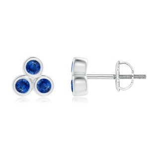 2mm AAA Bezel Set Sapphire Trio Clustre Stud Earrings in White Gold