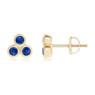 2mm AAA Bezel Set Sapphire Trio Clustre Stud Earrings in Yellow Gold