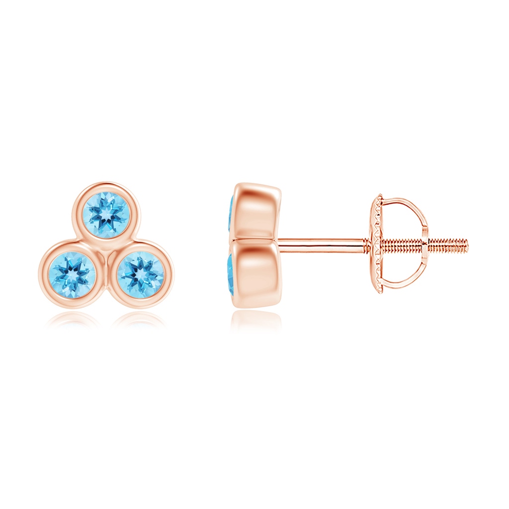 2mm AAA Bezel Set Swiss Blue Topaz Trio Cluster Stud Earrings in Rose Gold